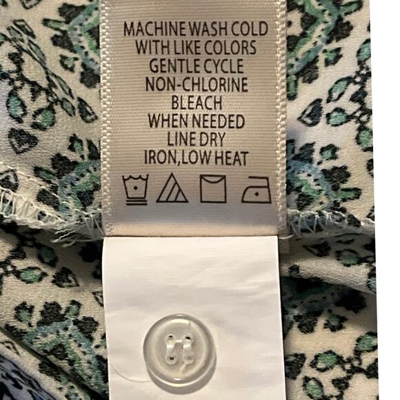 Max Studio Cottagecore Blouse Womens Size 1X Green Blue Keyhole Neck Boho Work - Picture 13 of 16